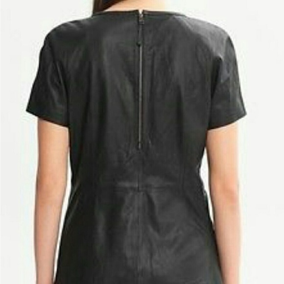 Banana Republic Pleated Leather Short Sleeve Top Western Rock Grunge Black Large - Picture 2 of 16